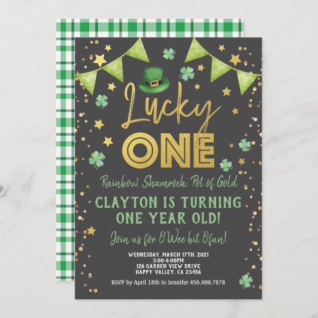 Lucky One Baby First Birthday St Patrick's Day Invitation (Front/Back)