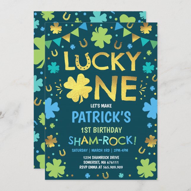 Lucky One Birthday Invitation St. Patrick's Party (Front/Back)