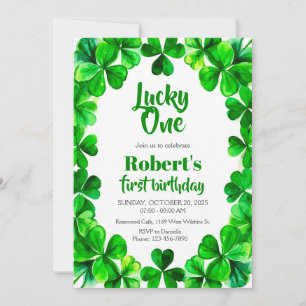Lucky One Birthday, Shamrock Birthday Invite