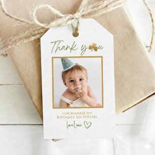 Lucky One Boy First Birthday Photo Favour Tag