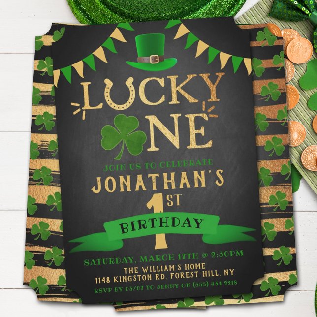 Lucky One Chalkboard 1st Birthday Invitations (Creator Uploaded)