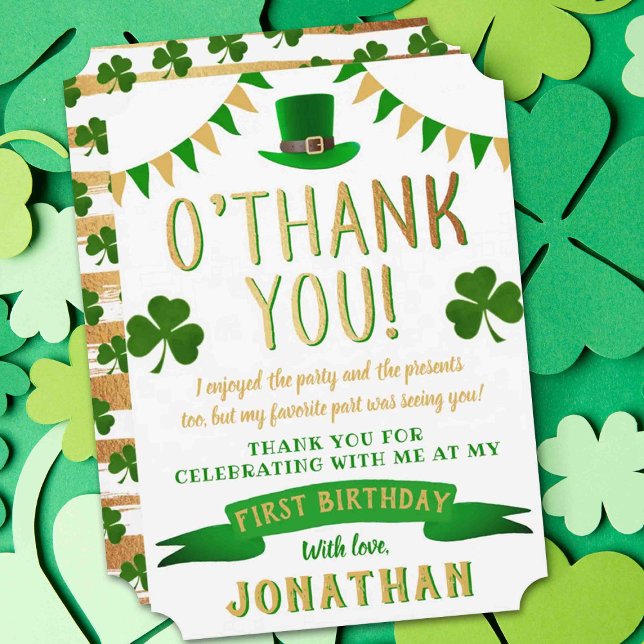 Lucky One Chalkboard 1st Birthday Thank You Card (Creator Uploaded)