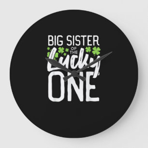 Lucky One First Birthday Big Sister Family St. Pat Large Clock