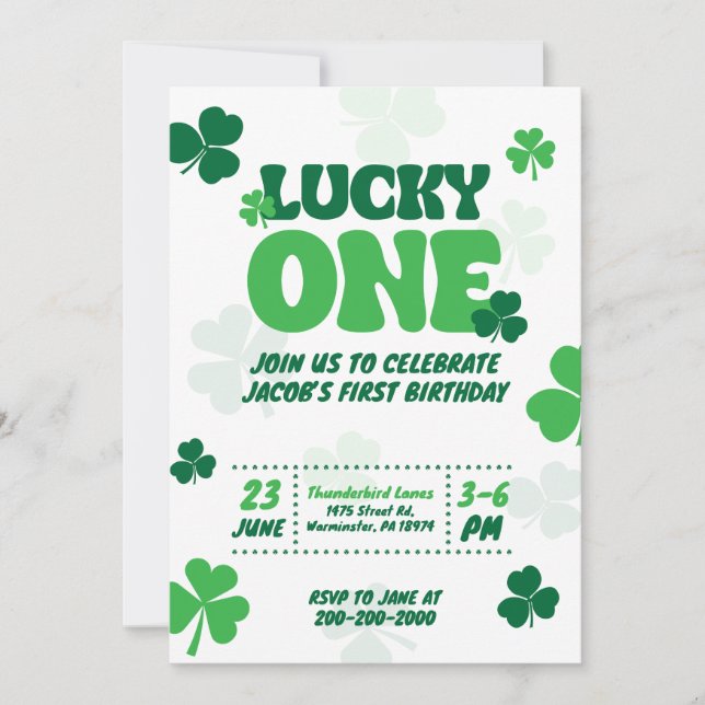 Lucky One - First Birthday Invitation (Front)