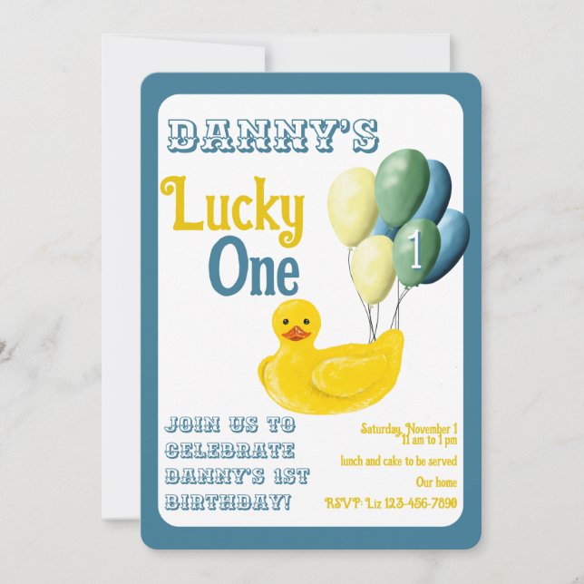 Lucky One First Birthday Invitation (Front)