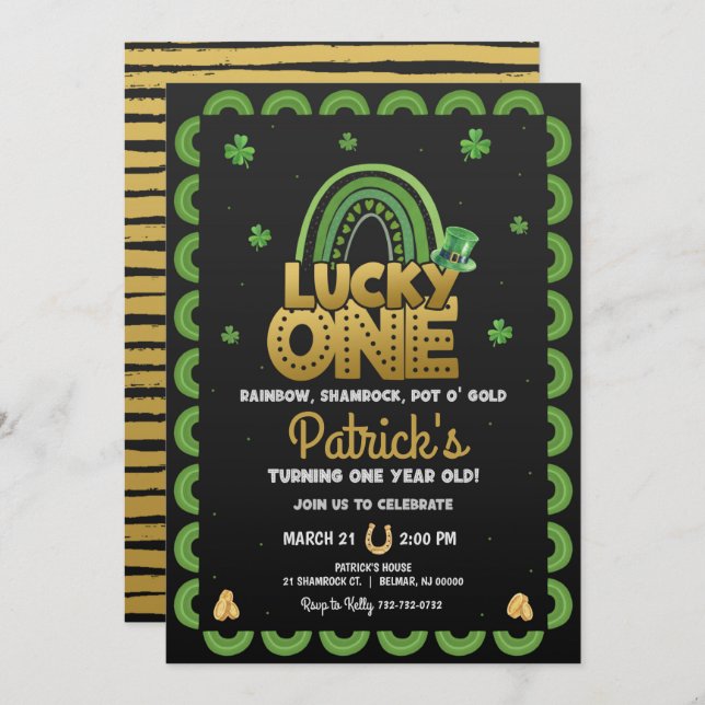 Lucky One First Birthday Invitation St Patty's Day (Front/Back)