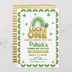 Lucky One First Birthday Invitation St Patty's Day