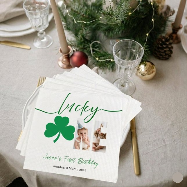 Lucky One First Birthday Personalized Shamrock Par Napkin (Creator Uploaded)