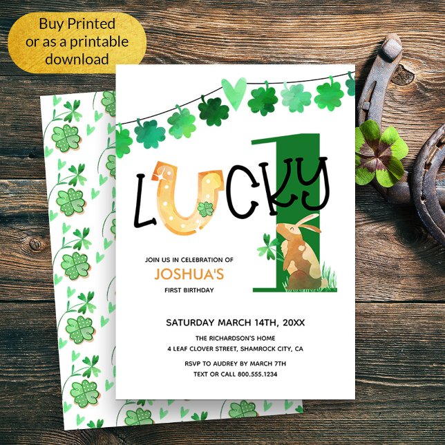 Lucky One First Birthday Shamrock Invitation (Lucky One Irish Themed First Birthday Invitation)