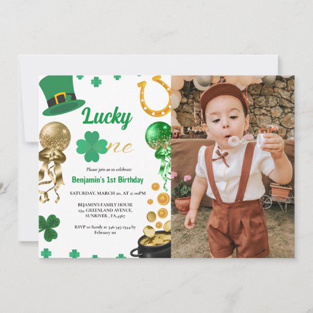 Lucky One First Birthday St Patrick's Day Boy Girl Invitation (Front)