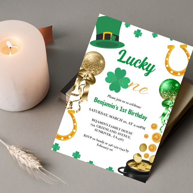 Lucky One First Birthday St Patrick's Day Boy Girl Invitation (Creator Uploaded)