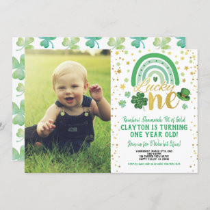 Lucky One First Birthday St Patrick's Day Photo Invitation