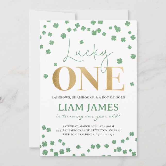 Lucky One First Birthday St. Patrick's Invitation (Front)