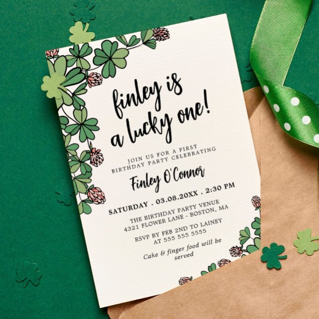 Lucky One Four Leaf Clover 1st Birthday Party Invitation (Creator Uploaded)