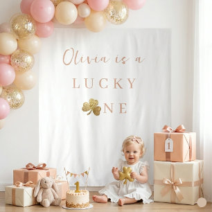 Lucky One Girl First Birthday Photo Backdrop Tapestry