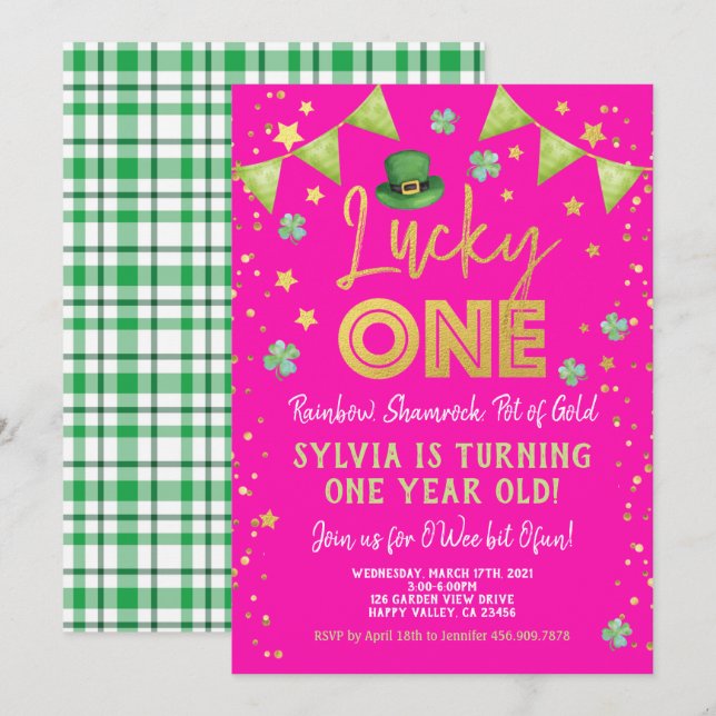Lucky One Girl First Birthday St Patrick's Day Invitation (Front/Back)