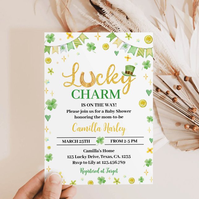 Lucky One Green Four Leaf Clover Baby Shower Card (Creator Uploaded)