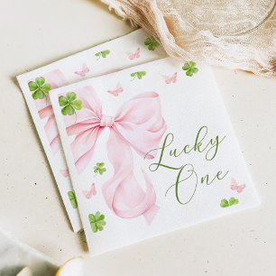 Lucky One Pink Bow 1st Birthday Napkin