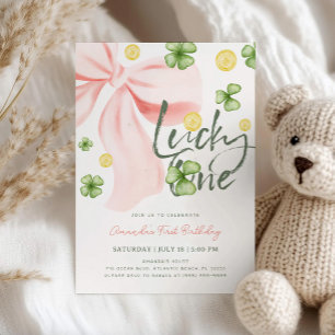 Lucky One Pink Bow St. Patrick's Girl 1st Birthday Invitation