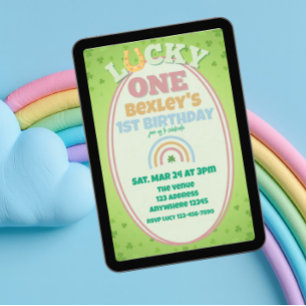 Lucky One Pink Shamrock Rainbow 1st Birthday Invitation
