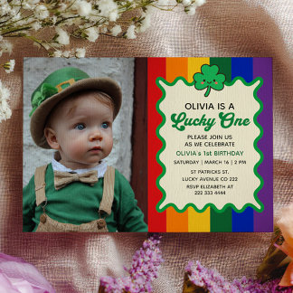 Lucky One Rainbow St. Patrick's 1st Birthday Photo Invitation