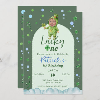 Lucky One St Patrick Boy with Photo Birthday Invitation