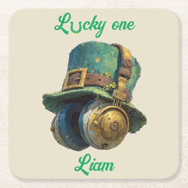 Lucky One St. Patrick’s Day Music Personalized Square Paper Coaster (Front)