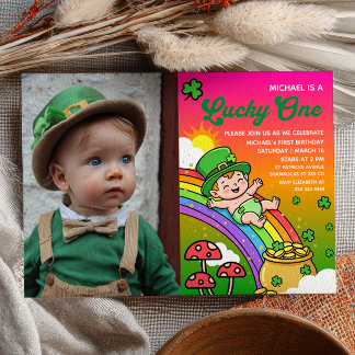 Lucky One St.Patrick's Day 1st Birthday Photo Invitation