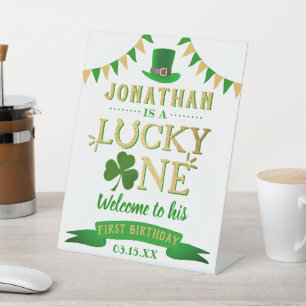 Lucky One St. Patrick's Day 1st Birthday Welcome Pedestal Sign