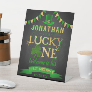 Lucky One St. Patrick's Day 1st Birthday Welcome Pedestal Sign