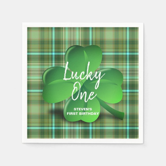 Lucky One St Patrick's Day Birthday Party Monogram Napkin (Front)