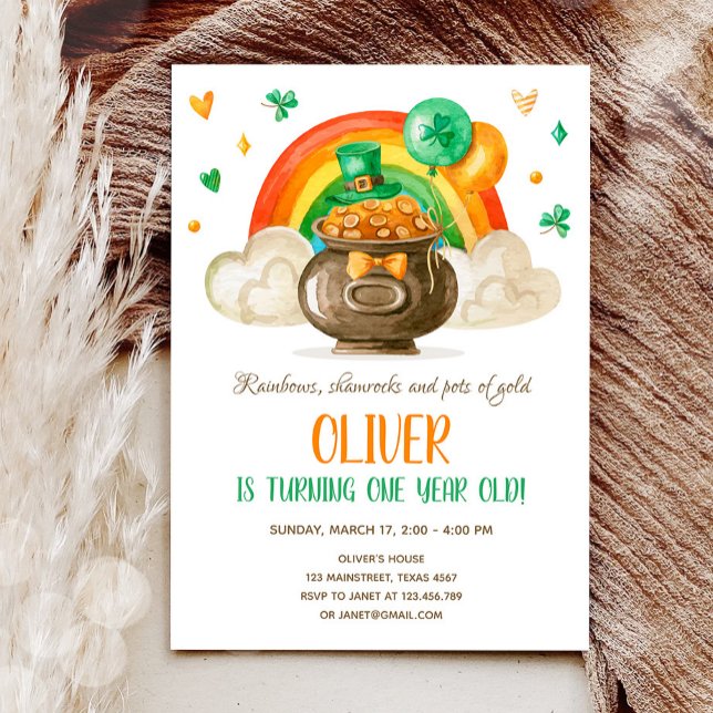 Lucky One St. Patrick's Day Boy First Birthday Inv Invitation (Creator Uploaded)