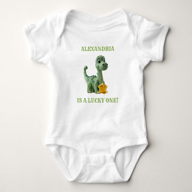 Lucky One St Patricks Day Dinosaur Bodysuit (Front)
