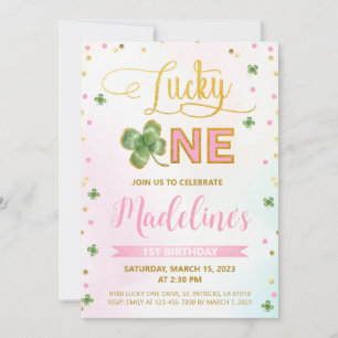 Lucky One St. Patrick's Day Girl 1st Birthday Invitation