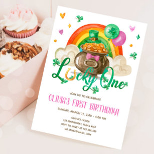 Lucky One St. Patrick's Day Girl First Birthday In Invitation