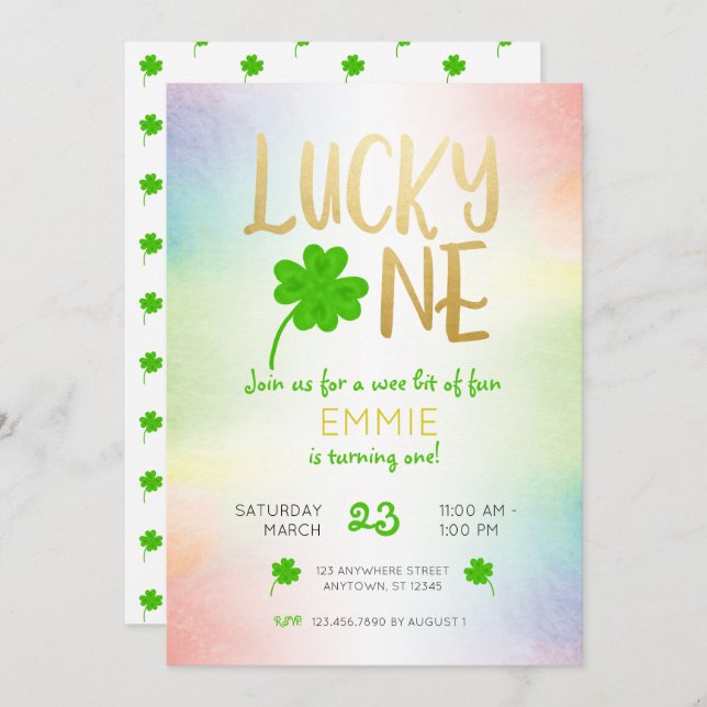 Lucky One St. Patricks Day Shamrock Birthday Invitation (Front/Back)