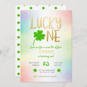 Lucky One St. Patricks Day Shamrock Birthday Invitation