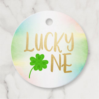 Lucky one St. Patricks Day shamrock Round Favour Tags