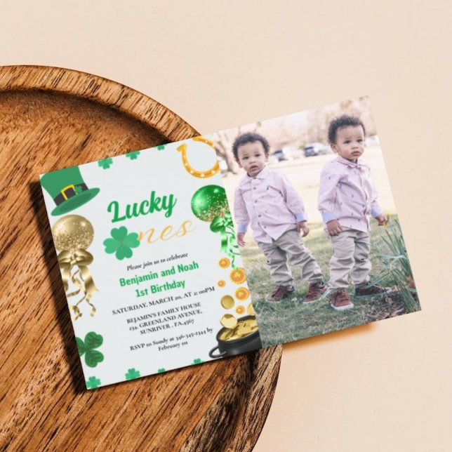 Lucky One Twin  1st Birthday St Patrick's Day Boy  Invitation (Creator Uploaded)