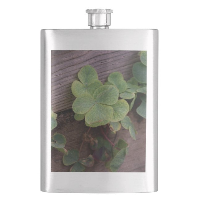 Lucky or Determined? Saint Patricks Day Shamrocks Hip Flask (Front)