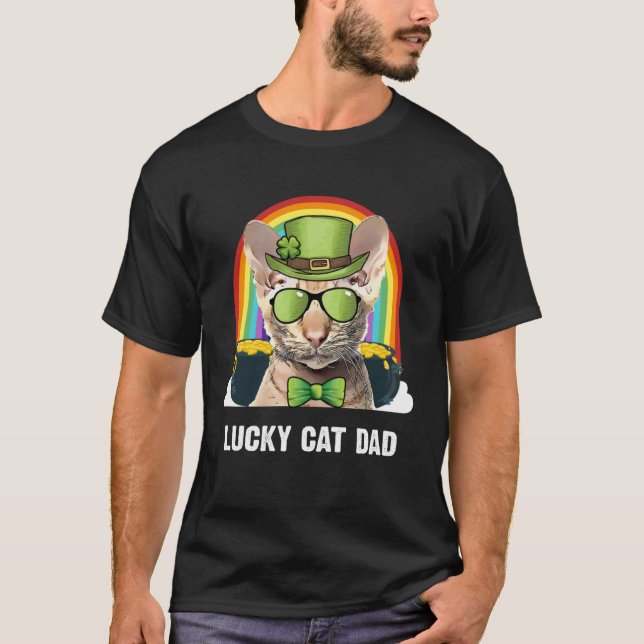 Lucky Oriental Cat Dad St Patricks Day T-Shirt (Front)
