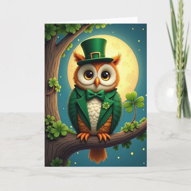 Lucky Owl St Patricks Day Card (Front)