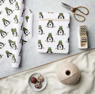 Lucky Penguin with Shamrocks St. Patrick's Day Wat Wrapping Paper