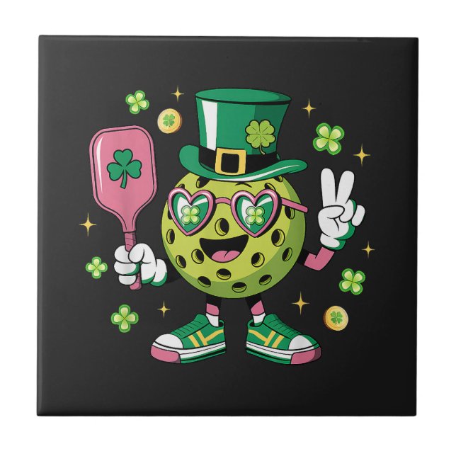 Lucky Pickleball Hat Irish Shamrock Ceramic Tile (Front)