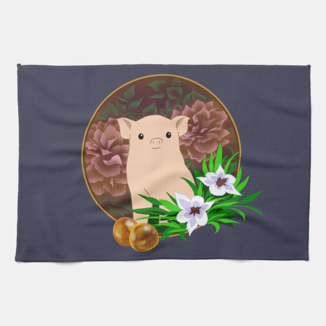 Lucky Pig Tea Towel (Horizontal)