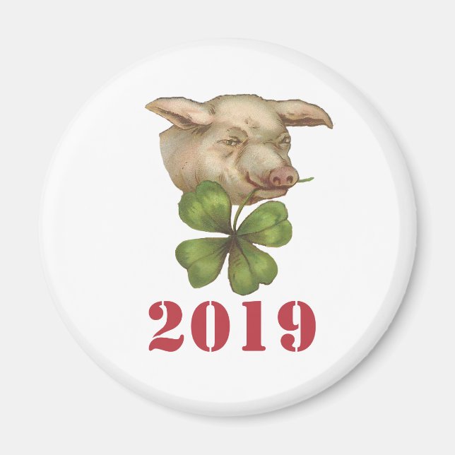 Lucky Pig with Clover in Mouth - Year of the Pig Magnet (Front)