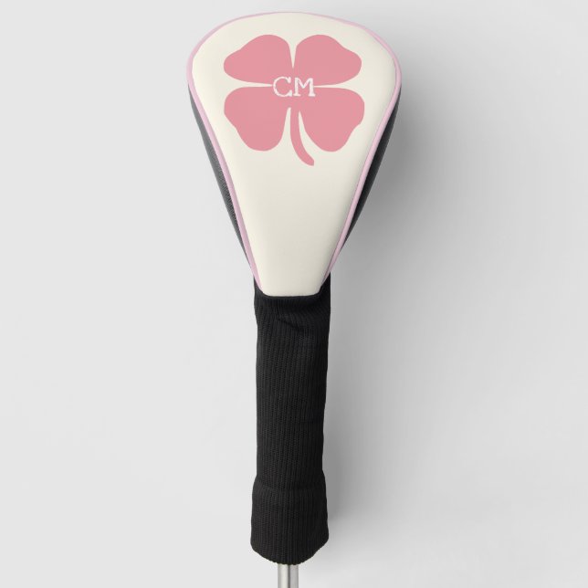 Lucky Pink Clover with Monogram  Golf Head Cover (Front)