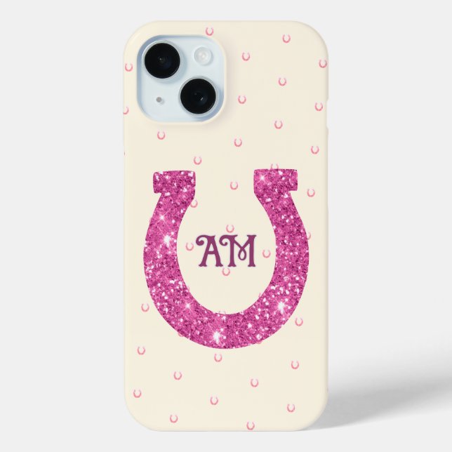 Lucky Pink Glitter Horseshoe Name Initials Case-Mate iPhone Case (Back)