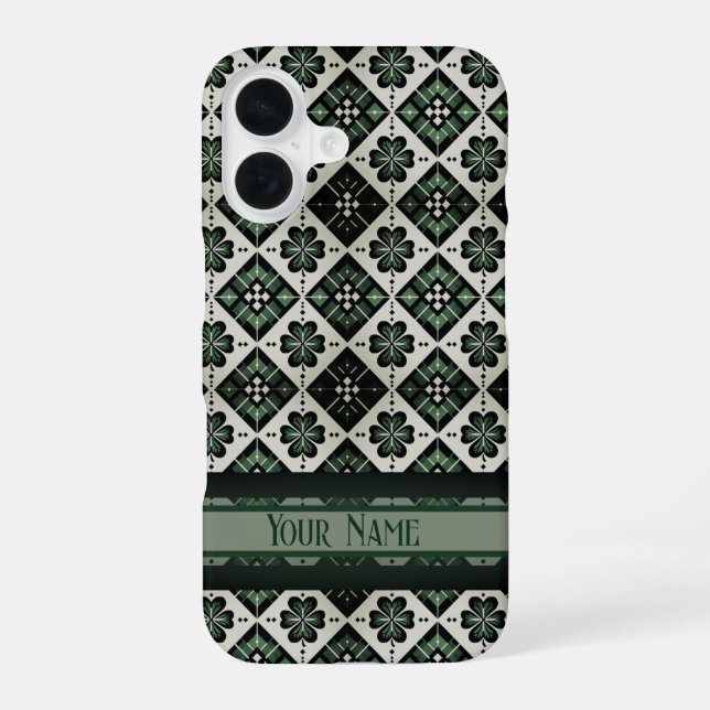 Lucky Plaid Clover Pattern iPhone 16 Case (Back)