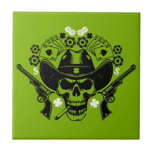 Lucky Poker Skull Ceramic Tile